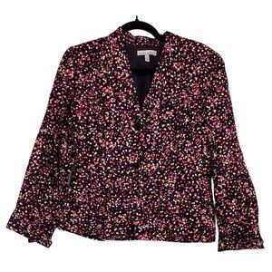 Anne Klein‎ Womens Blazer Size 8 Silk & Raime BLack & MultiPrint Print Polka Dot